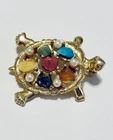 Vintage Sarah Coventry Gemstone Gems Turtle Brooch Gold Tone Costume Jewelry