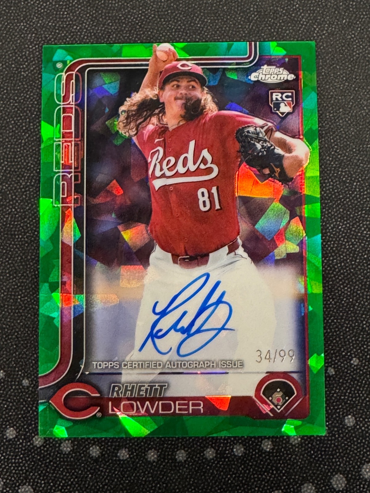 2025 Topps Chrome Sapphire #RA-RL Rhett Lowder RC Green Auto /99