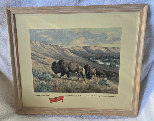 Vintage Great Falls Select Beer BISON ON THE MOVE Les Peters Cardboard Sign