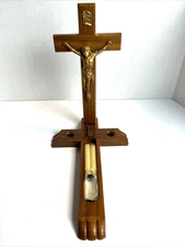 Vtg Catholic Sick Call Crucifix Cross Set Holy Water Bottle Candles