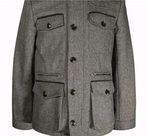 H&M Military Charcoal Grey Wool Blend Jacket Coat Men's size 38R Front Pockets - Picture 4 of 21