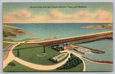 Vintage Denison Dam & Lake Texoma Texas-Oklahoma Linen Postcard