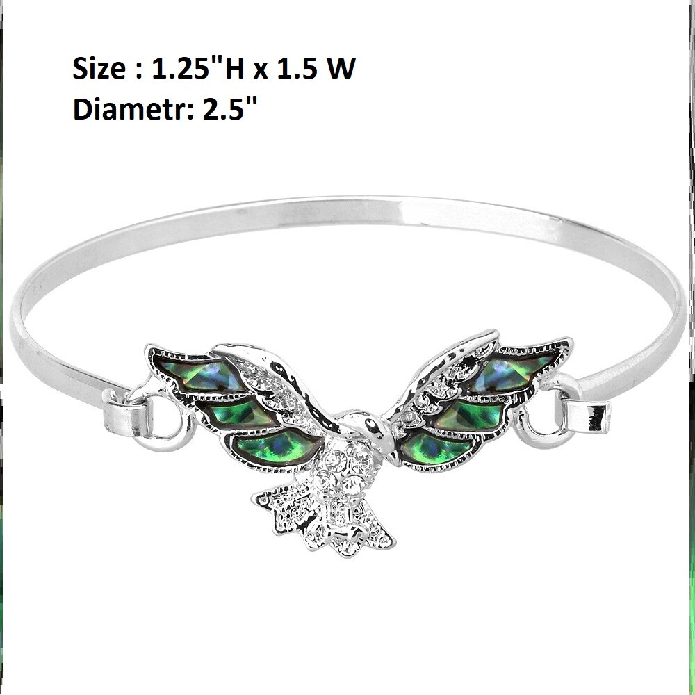 Silver Hook Bangle Bracelet with Abalone Shell and Eagle Wing Crystal-image