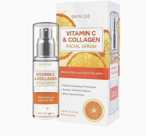 Skin 2.0 Vitamin C & Kollagen Gesichtsserum hellt auf & glättet 1,69 flüssige Unzen Neu🎁