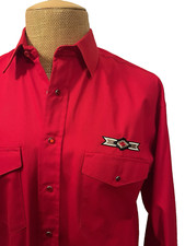 Panhandle Slim Men's Western Shirt Red AZTEC Pattern Thick Cotton Size Medium