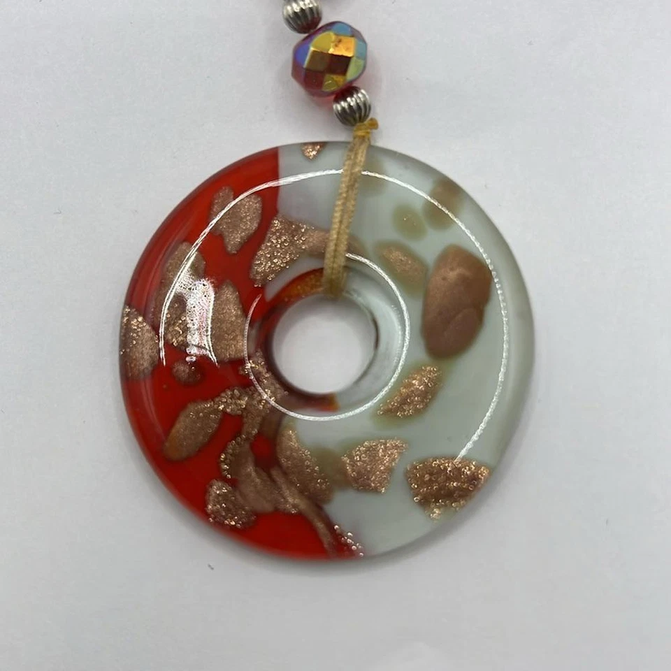 Handmade Resin Glass Pendant Jewelry Accessory White Red Glitter Gold Circle - Image 2 of 4