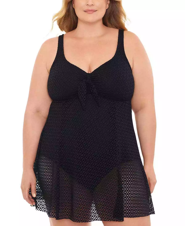 Swim Solutions Plus Size Knot-Front Tummy-Control Swimdress 24W Black New |  eBay