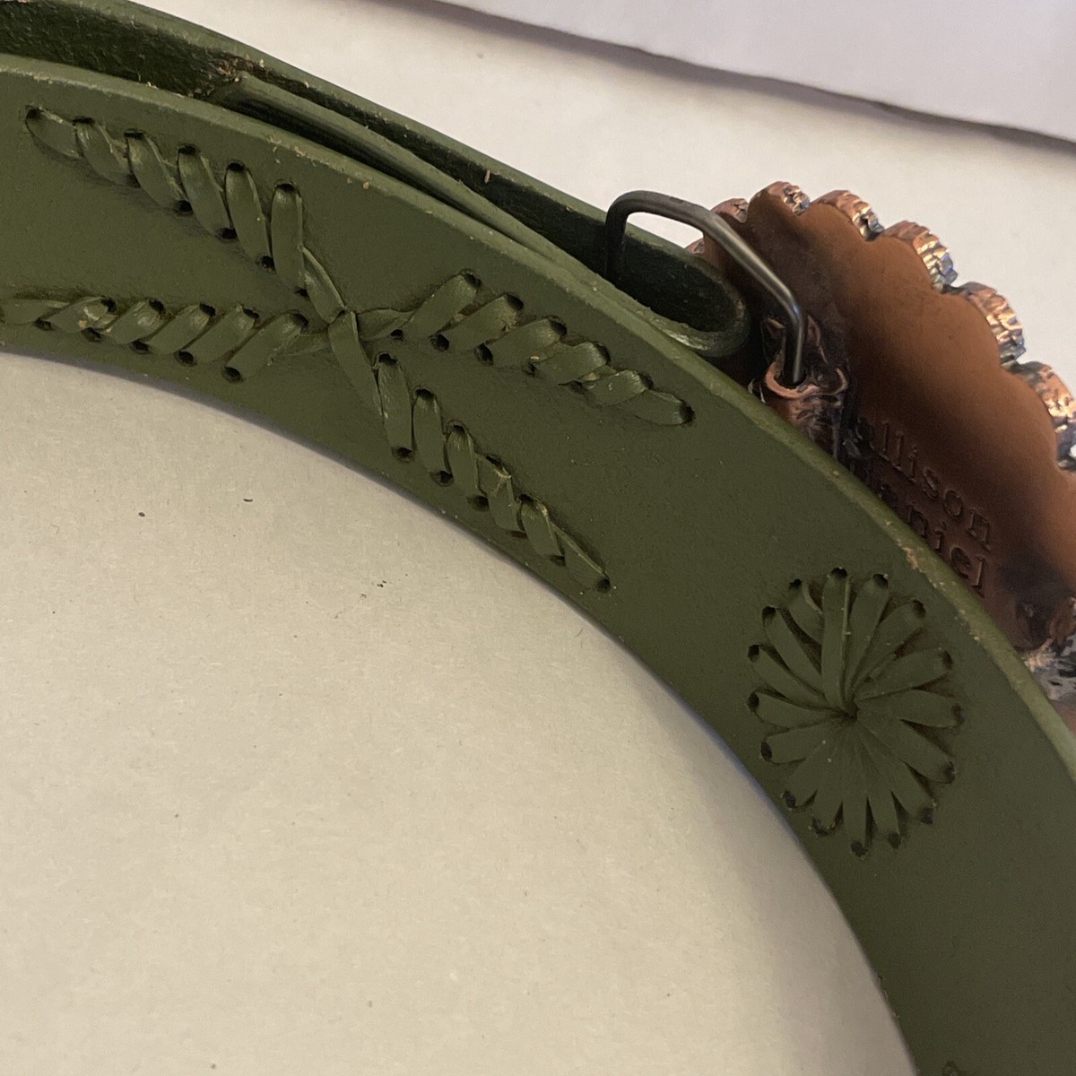 Allison Daniel Designs Buckle Leather Belt Metal Flower Size 