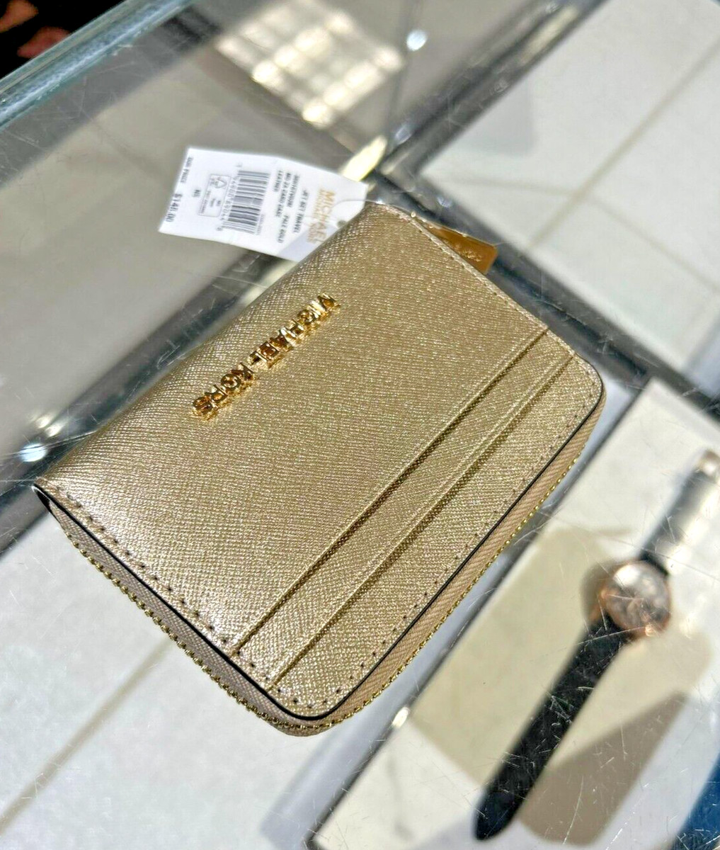 Michael Kors Leather Zip Around Card Case Coin Pouch Keychain Ring