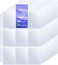 40 Pack 9 Pocket Page Protectors,720 Pockets Double Sided Card Holder Pages for