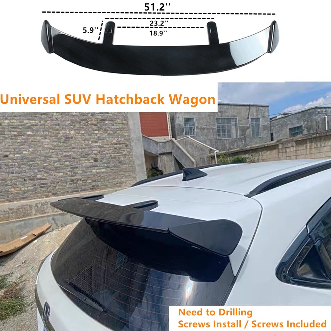 Gloss Black Universal Hatchback Trunk Lip Spoiler Wing