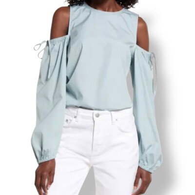 NWT Open Edit Teal Mist Cold Shoulder Long Sleeve Blouse -Women's Size Large