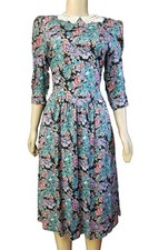 Karin Stevens Women's Blue black Cottagecore Floral Midi Dress Petite 10 #C