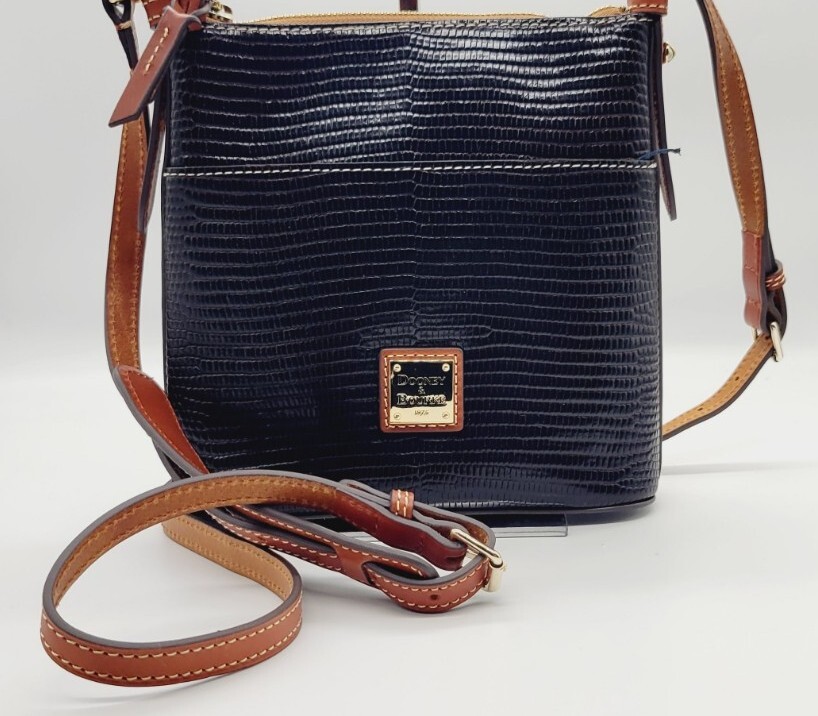 Dooney & Bourke Bordeaux Lizard Embossed Letter Carrier Crossbody Bag in Espresso