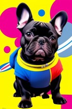 Stampa fotografica quadro pop art bulldog francese nello spazio esterno