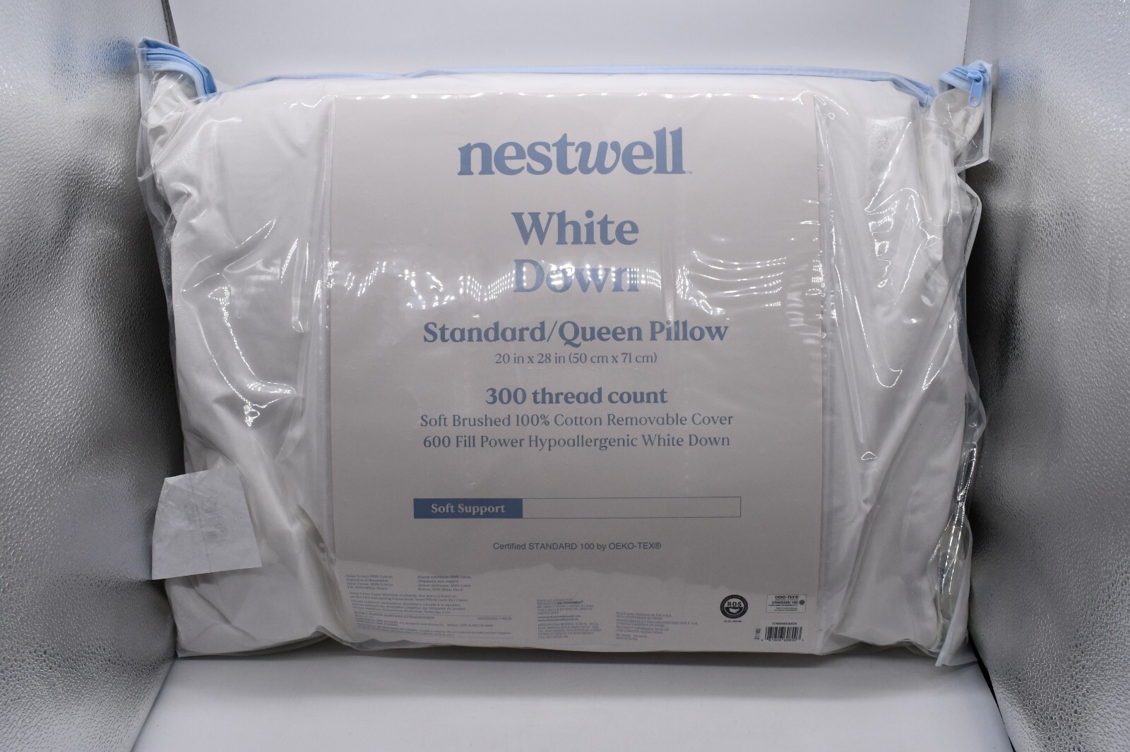 Nestwell White Down Standard/Queen Pillow, Soft Support, 300 Thread