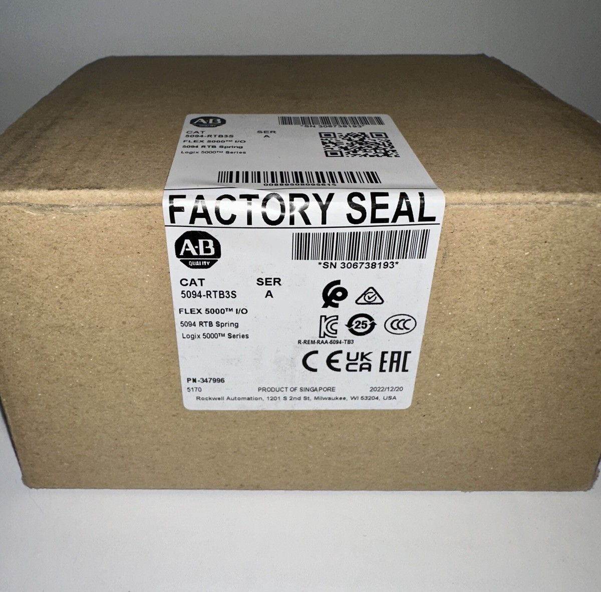 AB 5094-RTB3S FLEX 5000 Terminal Block RTB Spring Logix 5000