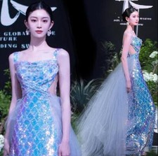 Gorgeous Shine Sequins spaghetti strap A-line Evening Dresses Cocktail Prom Gown