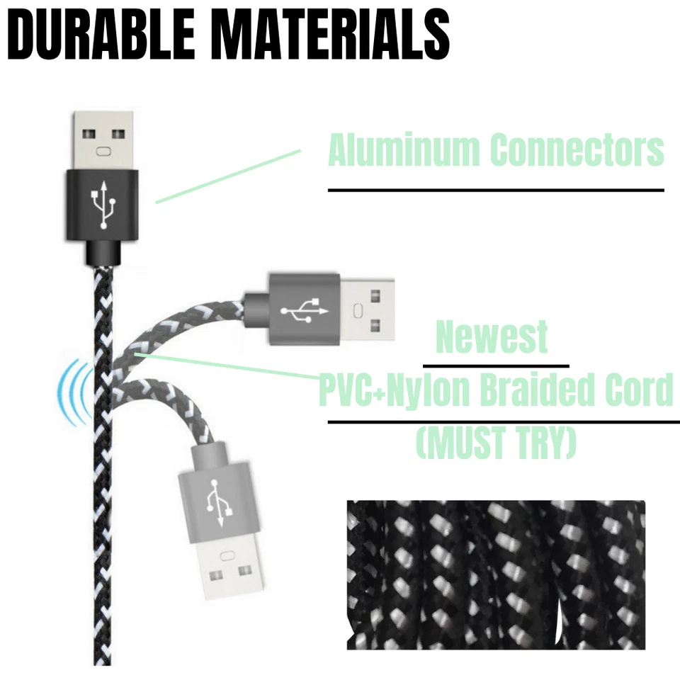 3 Pack 3/6/10Ft Micro USB Cable Fast Charge Data Cord For Samsung Note 6 5 S 7 6 - Image 2 of 4