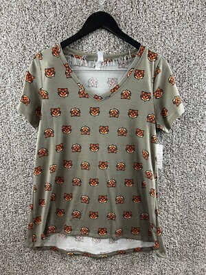 LuLaRoe Christy T Green T-Shirt Tiger Head Print Short Sleeve Women's Size M