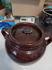 Brown Pottery Bean Pot with Lid - USA