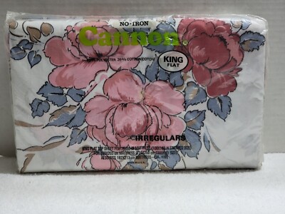 NEW VINTAGE CANNON KING SIZE FLAT SHEET USA MADE FLORAL FLOWER POWER MOD HIPPIE