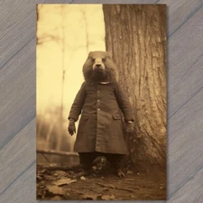 4x6"  Groundhog Weird Creepy Unusual Woods Odd Fall Day Strange