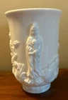 1968-1969 Fenton Pre Logo Empress "Asian Flowers" Embossed Milk Glass Vase