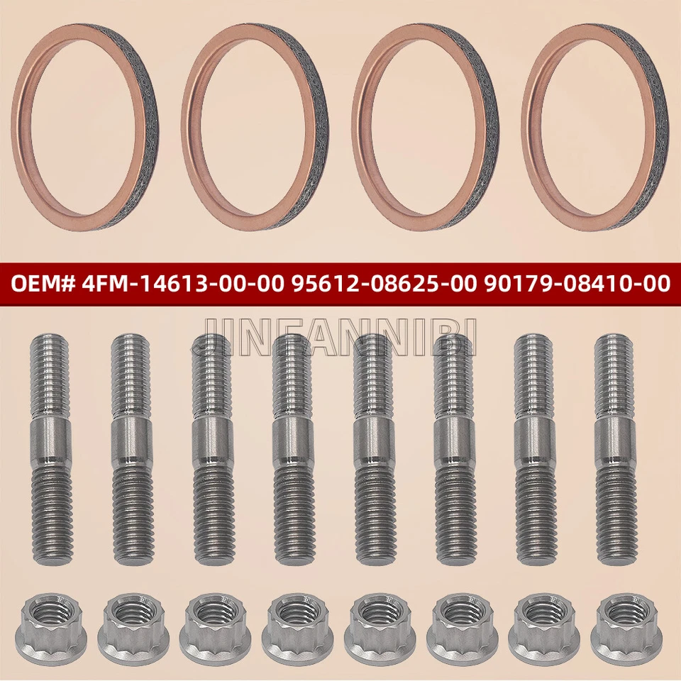Exhaust Studs Muffler Bolts Nuts Gasket Kit for Yamaha YZF R6 YZF R6S 2006-2020 - Image 2 of 4