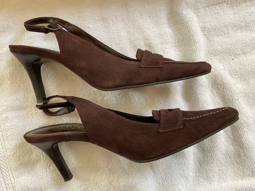 Chaps Suede Brown Slingback Heels "Steffie" Women's Size 7.5 - Picture 7 of 10