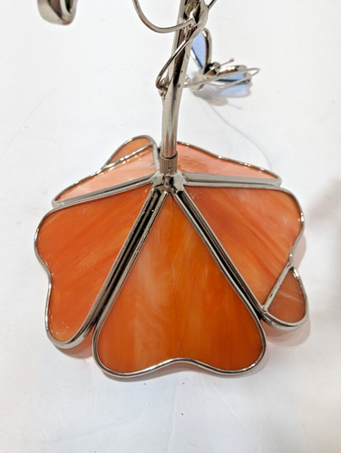 Vintage Stained Glass Suncatcher 14" Flower Butterfly Candle Holder Figure - Picture 8 of 19