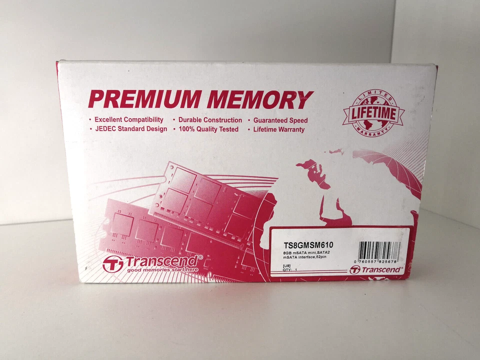 8GB mSATA mini SATA2 intern 52Pin , TS8GMSM610 , SSD Festplatte , NEU OVP