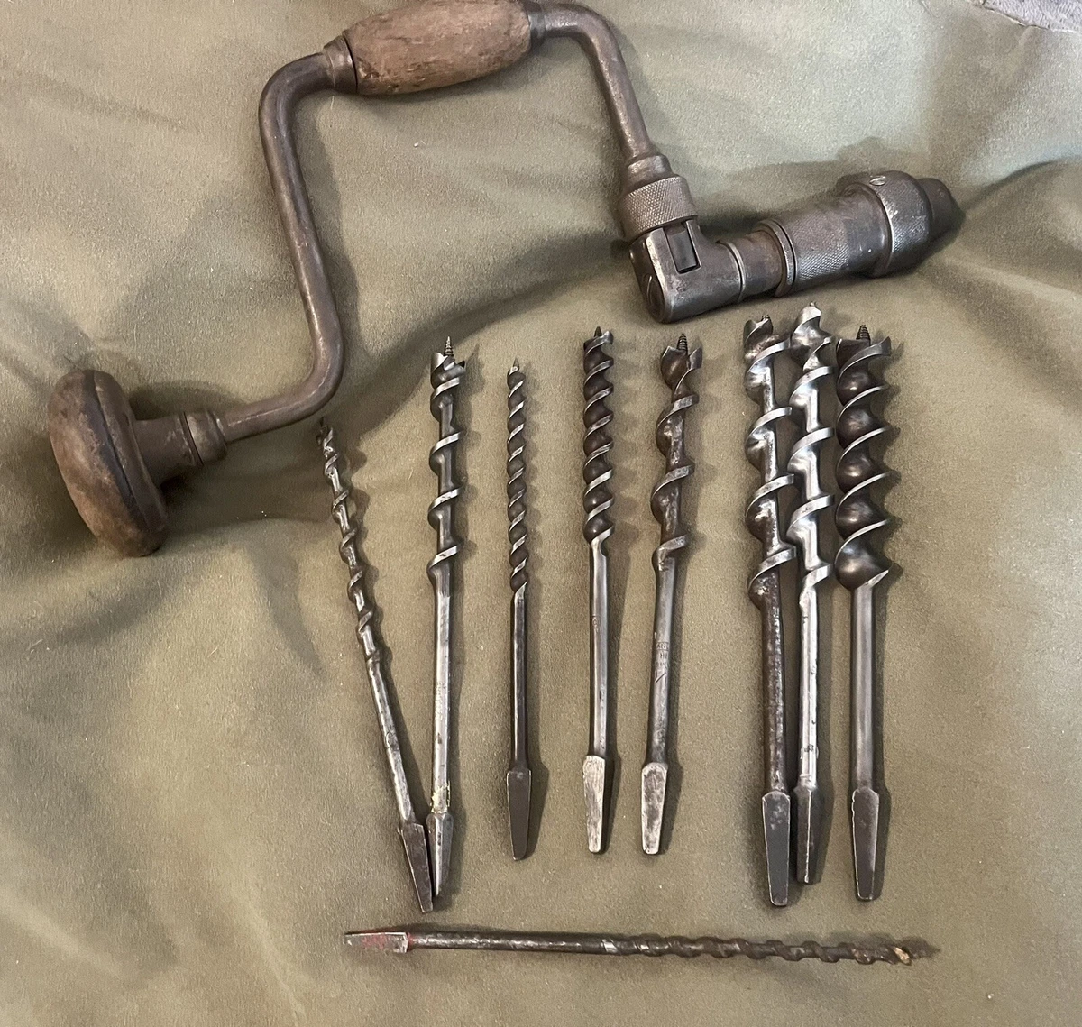 VINTAGE Simmons Keen Cutter Auger Bit Hand Brace Drill With 9 Bits Various Sizes