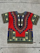 Handmade Mens Dashiki Shirt African Hippie Vintage Red Tribal Blouse Sz M