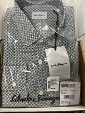 New Authentic Salvatore Ferragamo Men Cross Gancini Logo All Over Shirt M  490