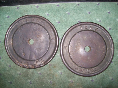 PLACAS DE PESO ANTIGUAS YORK BARBELL 25s culturismo HOMBRE FUERTE Fitness ANTIGUAS de hierro - Imagen 2 de 3
