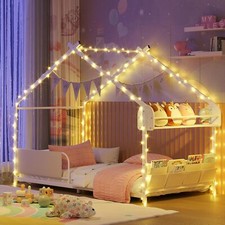 New Twin Bed Frames Metal Floor Bed with Storage Rack, White for Kids USA