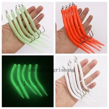 5Pcs Cod Eel Tube Hook Rubber Lure Artificial Baits Shank Offset Jig Lure 3 Size