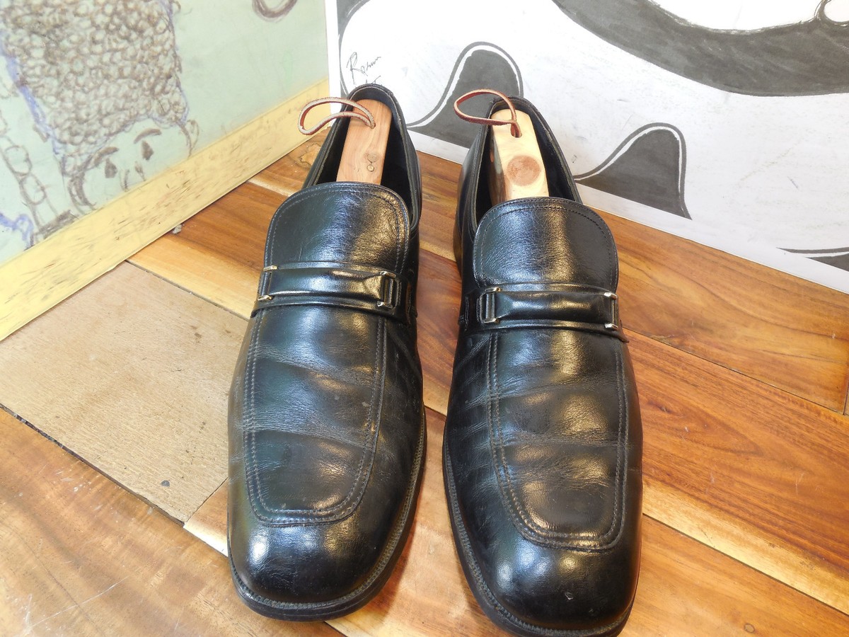 Vintage Florsheim Black Leather Strap Loafers Men's 13AA #659541