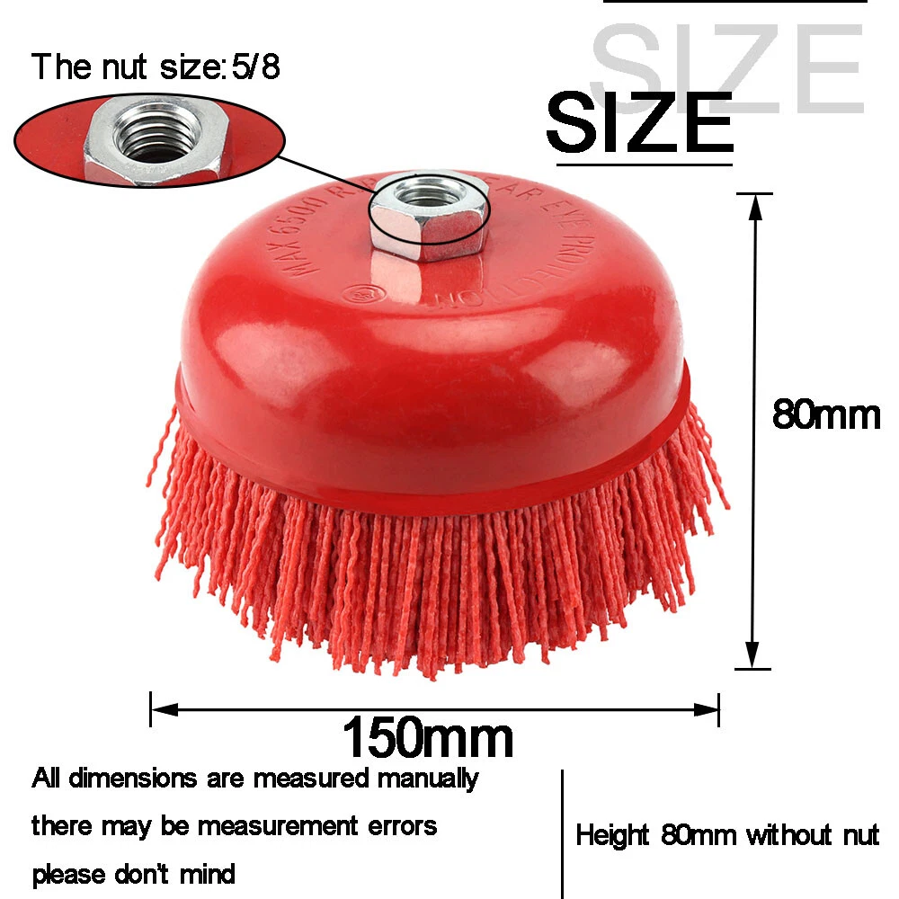 150mm 6 inch Nylon Filament Abrasive Wire Cup Brush Metal Polishing Rust  Removal