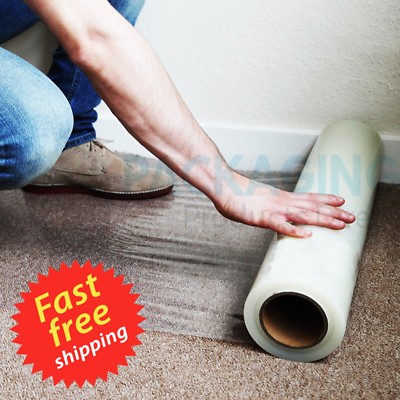 60CM 10/50/100M SELBSTKLEBENDE TEPPICHSCHUTZFOLIE STAUBFOLIE SCHUTZ ROLLEN