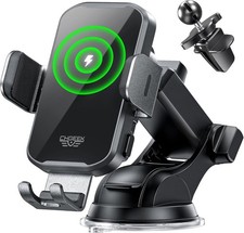 Wireless Car Charger Phone Holder Mount, 15W Fast Charging Auto Clamping Phone