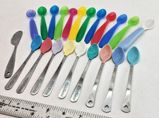 Huge LOT of 22 baby spoons knife soft tip bite Stainless Infant Gerber