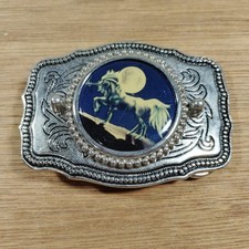Vintage Unicorn Belt Buckle USA Mythical Magical Colorful Fantasy Moon Engraved