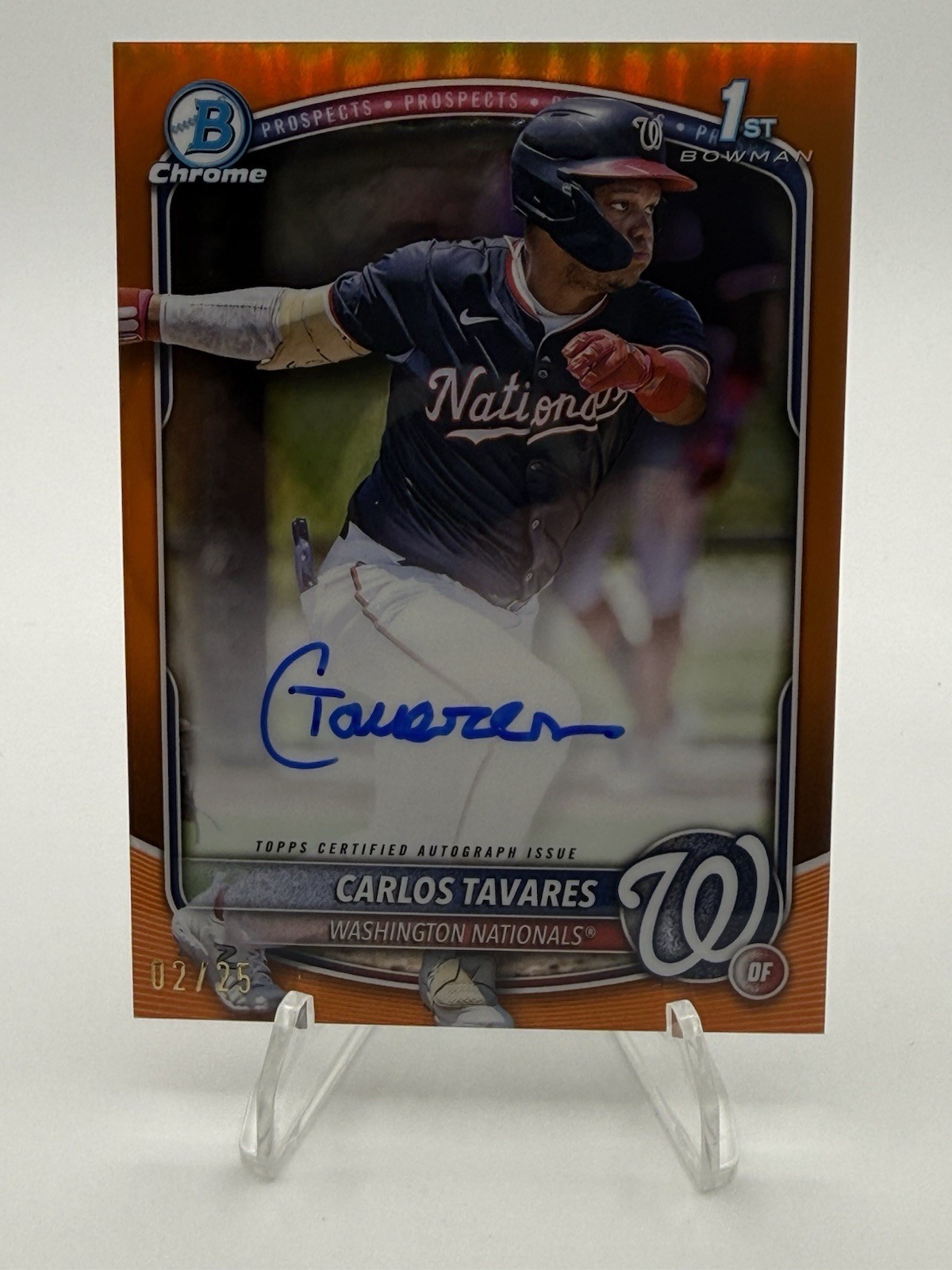 2025 BOWMAN CHROME CARLOS TAVARES 1ST BOWMAN ORANGE REFRACTOR AUTO /25
