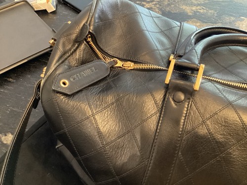Superbe Et Authentique Sac De Voyage 48h Cuir Noir Chanel Tbe Dustbag  - Photo 5/16