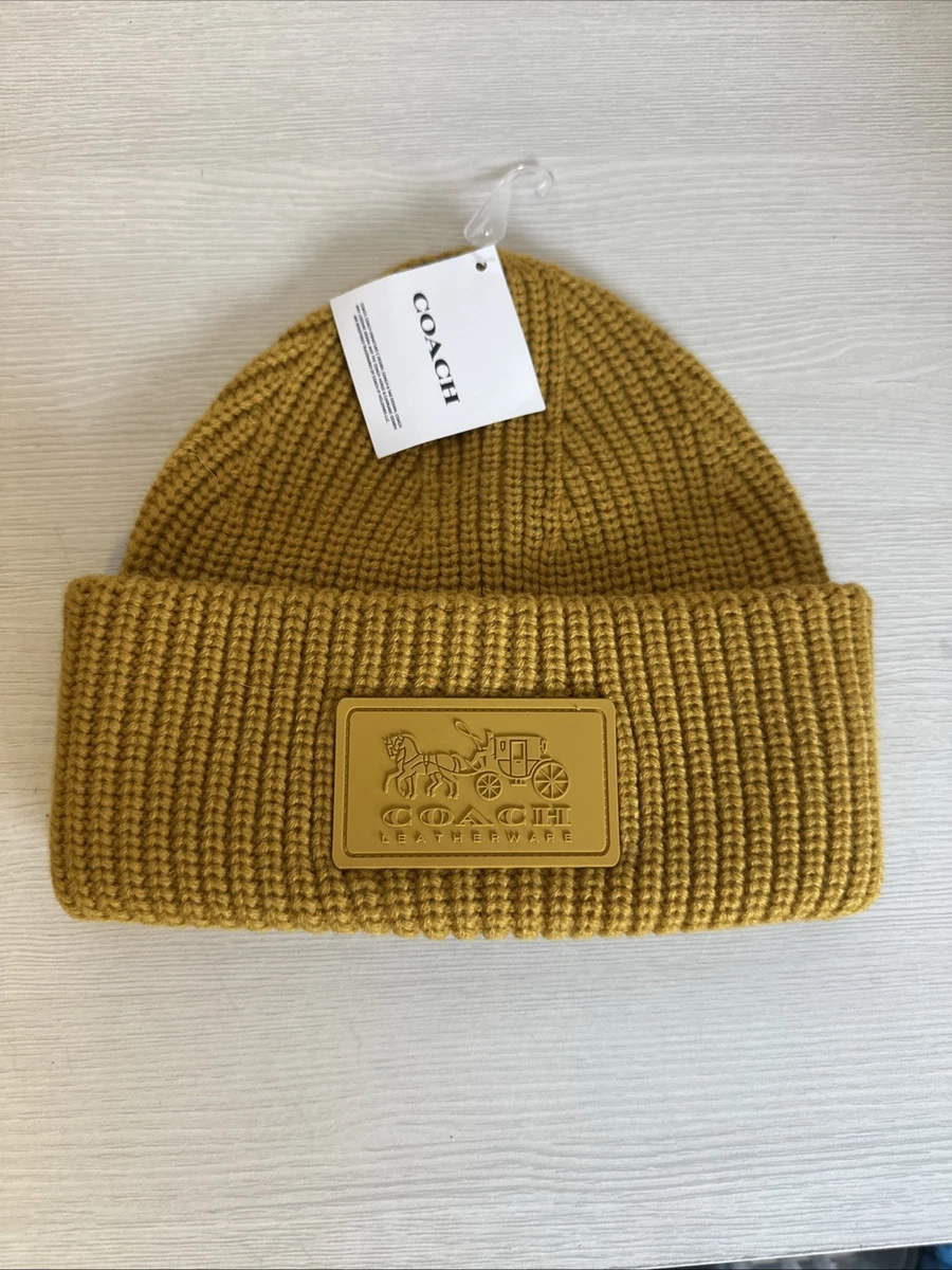 NWOT Coach Khaki Logo Wool Blend Beanie Signature C Logo Print Ribbed Hat Logo Beanie Beanie C NWT Coach Khaki Signature Knit Beanie  main image 3