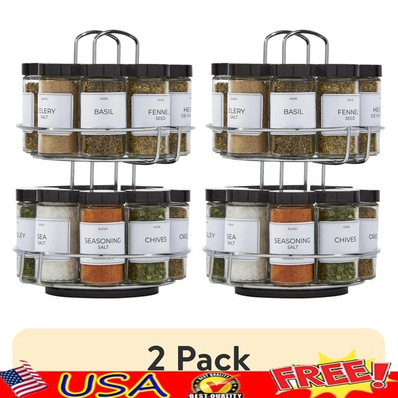 16-Jar Revolving Spice Rack Organizer W/ Easy-Read Labels & Sifter Caps New