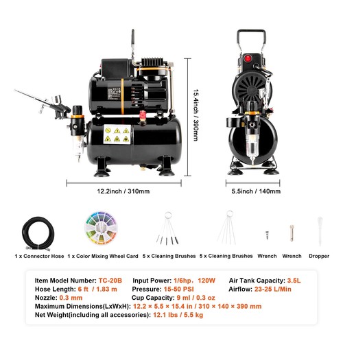 Airbrush Kit Dual Fan Air Tank Compressor System Kit with 3.5L Air Tank - Bild 7 von 10