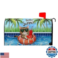 Hello Summer Funny Cat Mailbox Covers Magnetic Tropical Plants Watermelon Mai